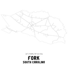 Fork South Carolina. US street map with black and white lines.