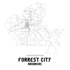 Forrest City Arkansas. US street map with black and white lines.