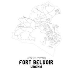 Fort Belvoir Virginia. US street map with black and white lines.