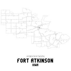 Fort Atkinson Iowa. US street map with black and white lines.