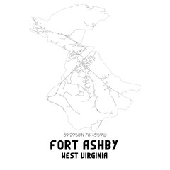 Fototapeta na wymiar Fort Ashby West Virginia. US street map with black and white lines.