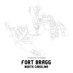 Fort Bragg North Carolina. US street map with black and white lines.