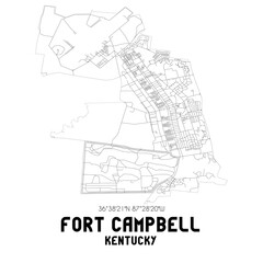 Fort Campbell Kentucky. US street map with black and white lines.