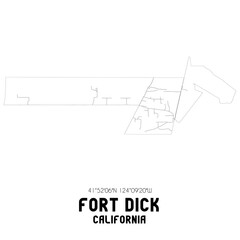 Fort Dick California. US street map with black and white lines.