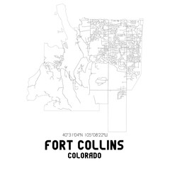 Fototapeta na wymiar Fort Collins Colorado. US street map with black and white lines.