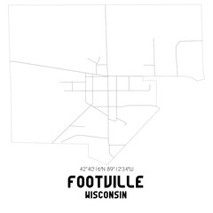 Footville Wisconsin. US street map with black and white lines.