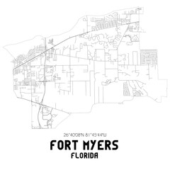 Fort Myers Florida. US street map with black and white lines.