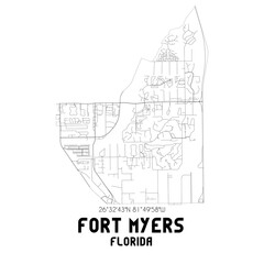 Fort Myers Florida. US street map with black and white lines.