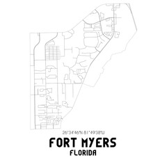 Fort Myers Florida. US street map with black and white lines.