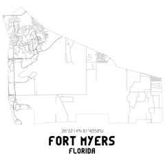Fototapeta na wymiar Fort Myers Florida. US street map with black and white lines.