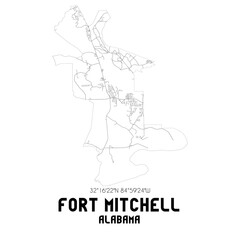 Fototapeta na wymiar Fort Mitchell Alabama. US street map with black and white lines.