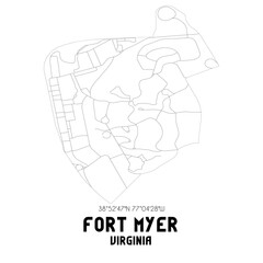 Fort Myer Virginia. US street map with black and white lines.