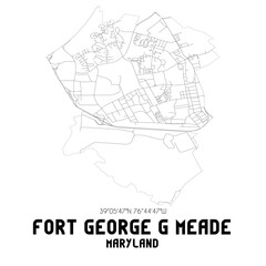 Fort George G Meade Maryland. US street map with black and white lines.