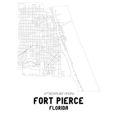 Fort Pierce Florida. US street map with black and white lines.