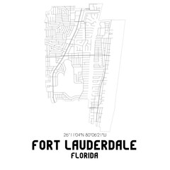 Fort Lauderdale Florida. US street map with black and white lines.