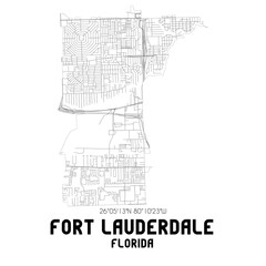 Fort Lauderdale Florida. US street map with black and white lines.