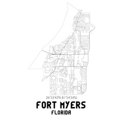 Fort Myers Florida. US street map with black and white lines.