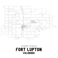 Fort Lupton Colorado. US street map with black and white lines.