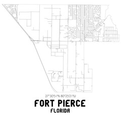 Fort Pierce Florida. US street map with black and white lines.