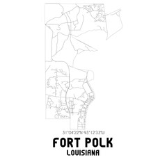 Fort Polk Louisiana. US street map with black and white lines.