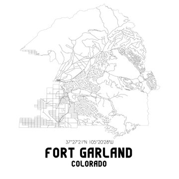 Fort Garland Colorado. US Street Map With Black And White Lines.