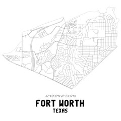 Fototapeta na wymiar Fort Worth Texas. US street map with black and white lines.