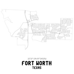 Fort Worth Texas. US street map with black and white lines.