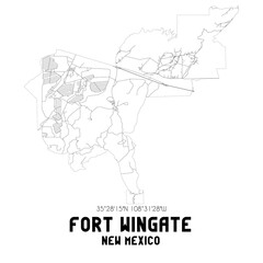 Fototapeta premium Fort Wingate New Mexico. US street map with black and white lines.