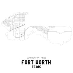 Fort Worth Texas. US street map with black and white lines.