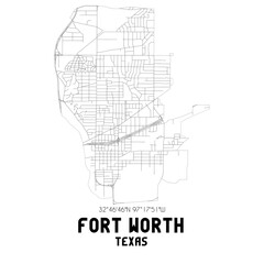 Fort Worth Texas. US street map with black and white lines.