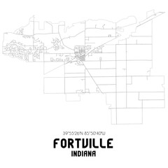 Fortville Indiana. US street map with black and white lines.