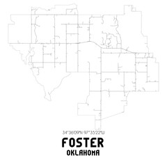 Foster Oklahoma. US street map with black and white lines.