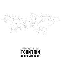 Fountain North Carolina. US street map with black and white lines.