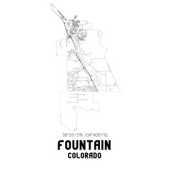 Fountain Colorado. US street map with black and white lines.