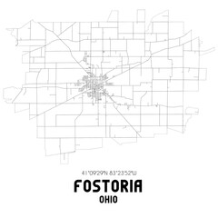 Fostoria Ohio. US street map with black and white lines.