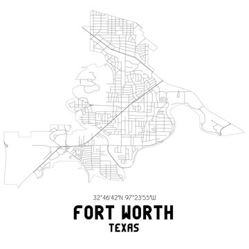 Fort Worth Texas. US street map with black and white lines.