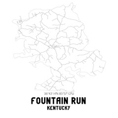 Fountain Run Kentucky. US street map with black and white lines.