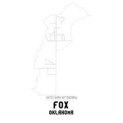 Fox Oklahoma. US street map with black and white lines.