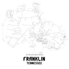 Franklin Tennessee. US street map with black and white lines.