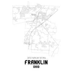 Franklin Ohio. US street map with black and white lines.