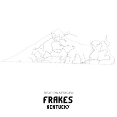 Frakes Kentucky. US street map with black and white lines.