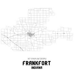 Frankfort Indiana. US street map with black and white lines.