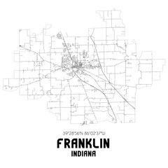 Franklin Indiana. US street map with black and white lines.