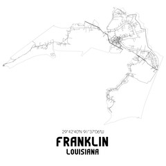 Franklin Louisiana. US street map with black and white lines.
