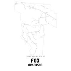 Fox Arkansas. US street map with black and white lines.