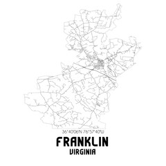 Franklin Virginia. US street map with black and white lines.