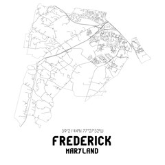 Frederick Maryland. US street map with black and white lines.