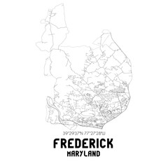 Frederick Maryland. US street map with black and white lines.