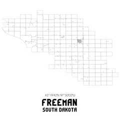 Freeman South Dakota. US street map with black and white lines.