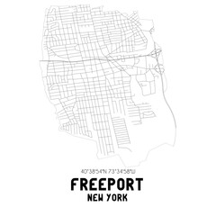 Freeport New York. US street map with black and white lines.